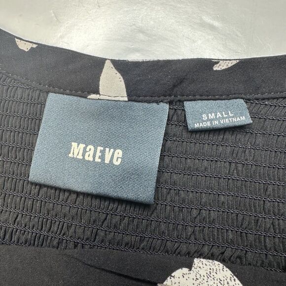 Anthropologie Maeve Banet Smocked Heart Dress Womens Small Black Lined Sheer - Picture 8 of 15